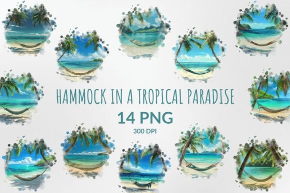 Download Hammock in a Tropical Paradise Clipart - Tropical paradise Collection