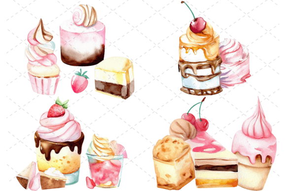 Download 4 Sweet Dessert Watercolor Bundle - Watercolor bundle Collection