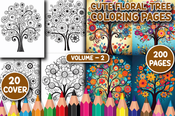Download 200 Cute Floral Tree Coloring Page V - 2 - Premium Resources