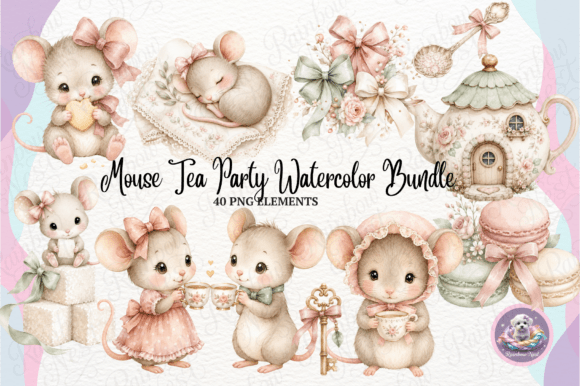 Download Mouse Tea Party Watercolor Bundle - Watercolor bundle Collection