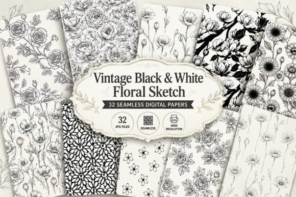 Download Vintage Black &amp; White Floral Sketch - White floral Collection
