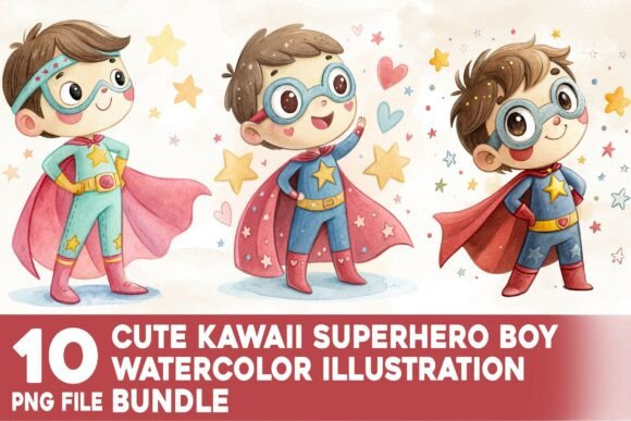 Download Cute Superhero Boy Watercolor Bundle - Watercolor bundle Collection