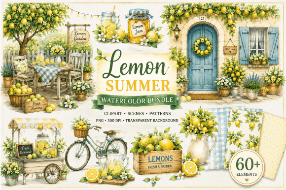 Download Lemon Summer Watercolor Bundle - Watercolor bundle Collection