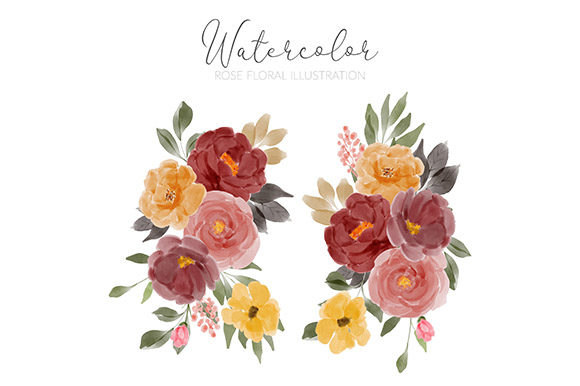 Download Watercolor Rose Flower Arrangement Set - Premium Resources